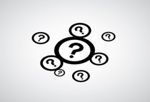 eight question marks with black circles around them on a grey background