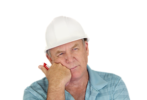 Builder looking puzzled with no background