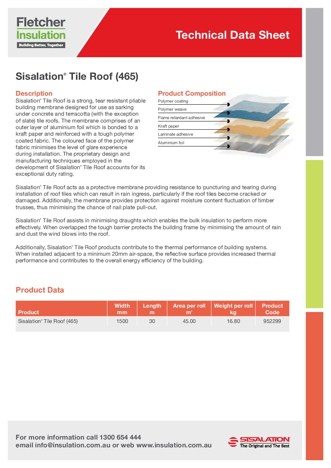 Sisalation® Tile Roof Technical Data Sheet
