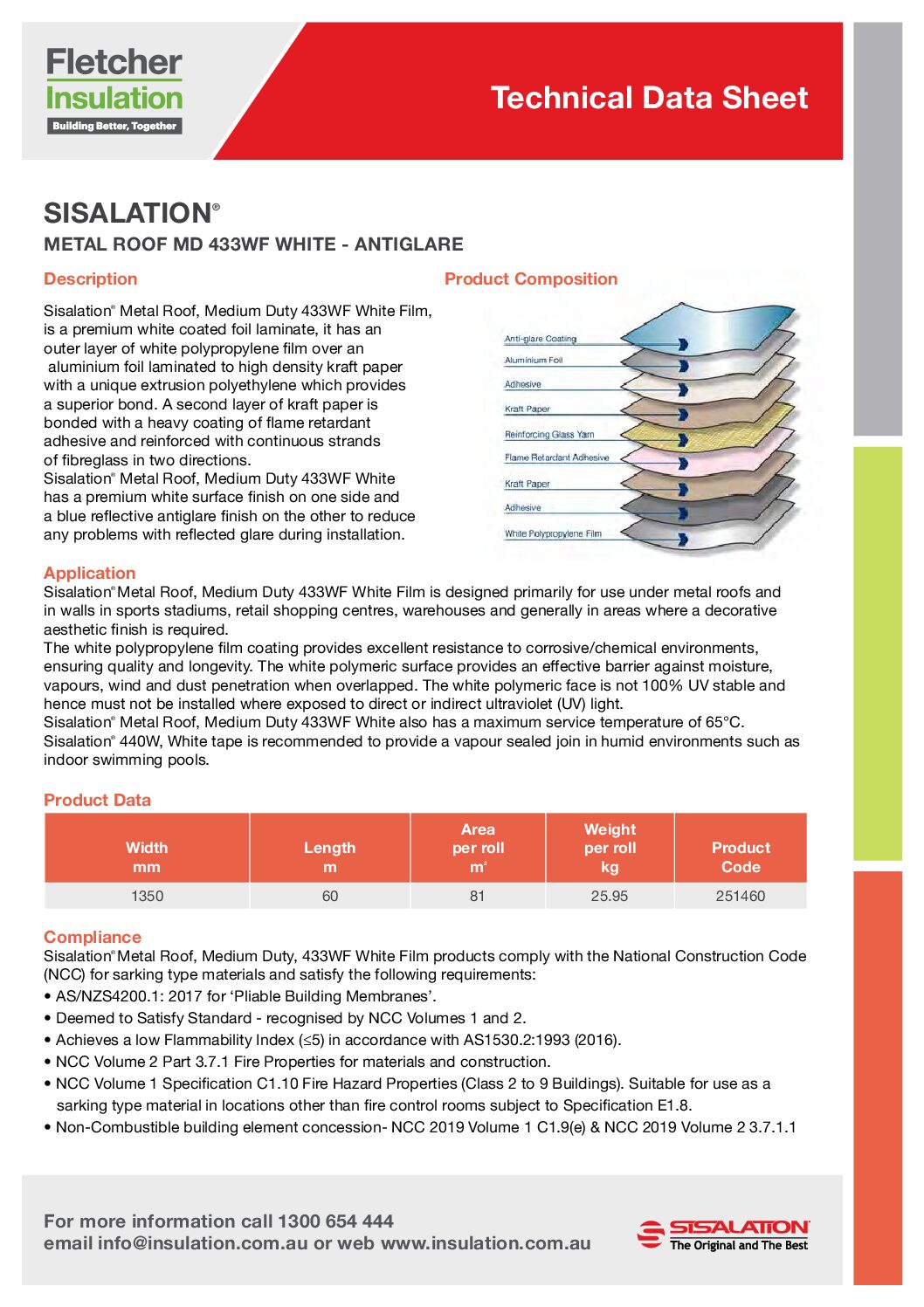 SISALATION® METAL ROOF MD 433WF WHITE – ANTIGLARE Technical Data Sheet