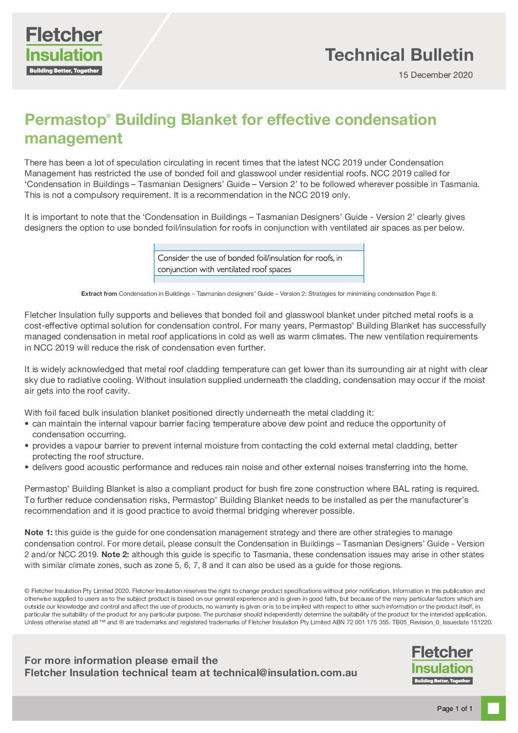 Technical Bulletin – Permastop® Building Blanket for effective condensation management