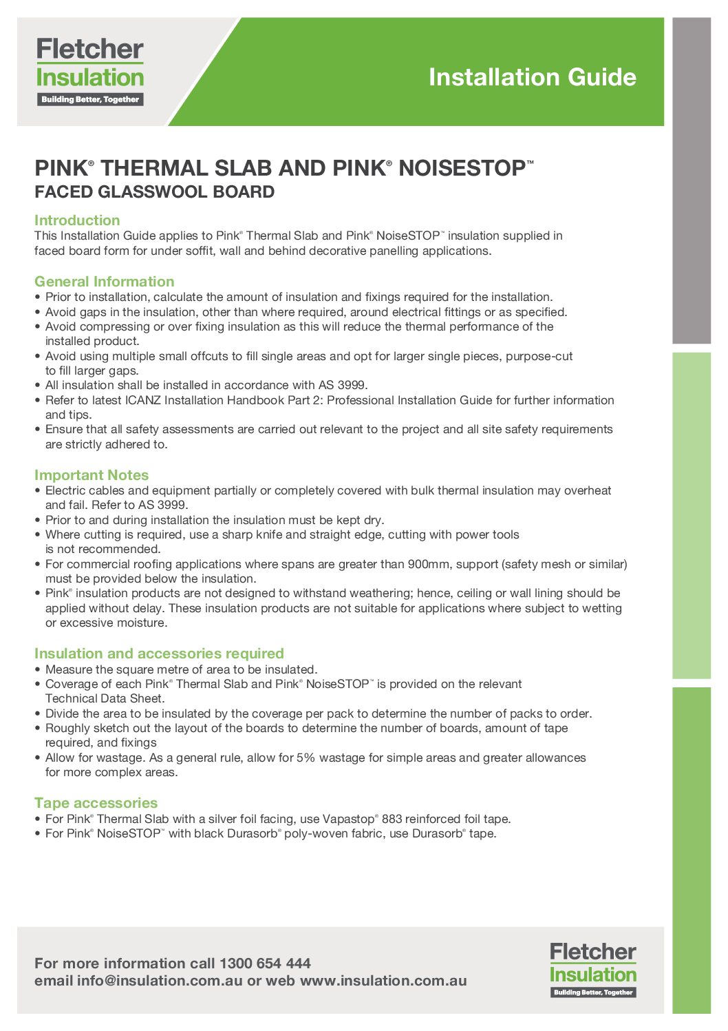 Installation Guidelines – Pink® Thermal Slab and Pink® NoiseSTOP™