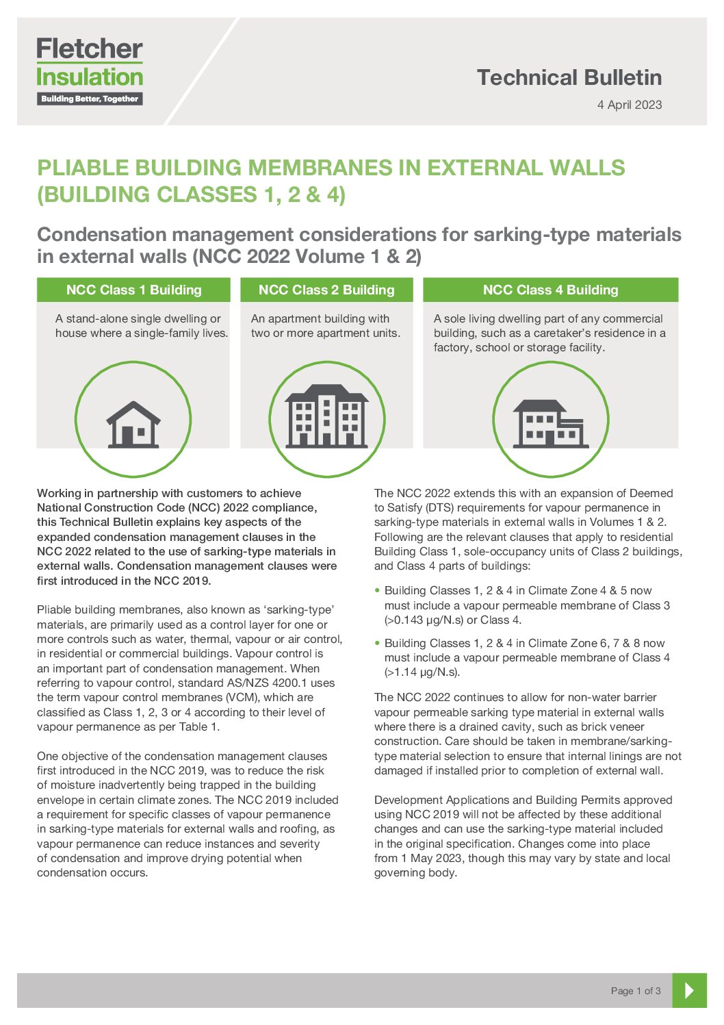 Technical Bulletin – Pliable Membranes in External Walls – NCC 2022 compliance