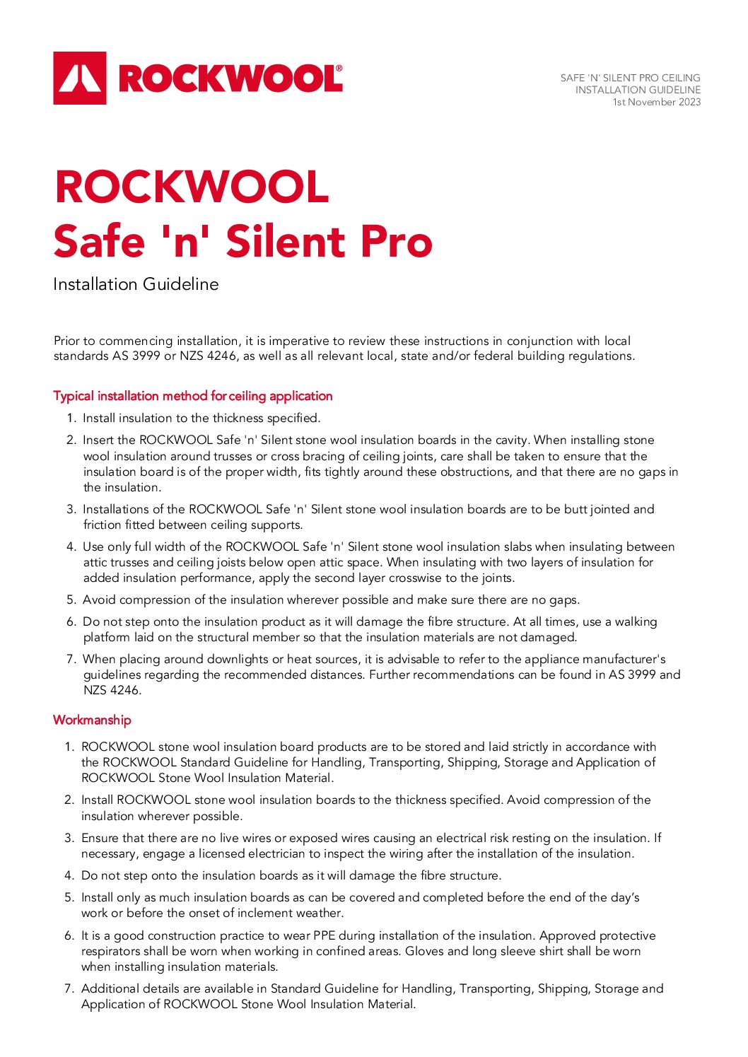Installation Guidelines – Rockwool Safe ‘n’ Silent Pro – Ceilings