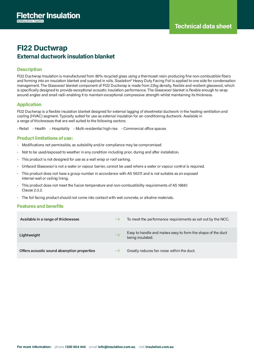 Technical Data Sheet – FI22 Ductwrap Insulation