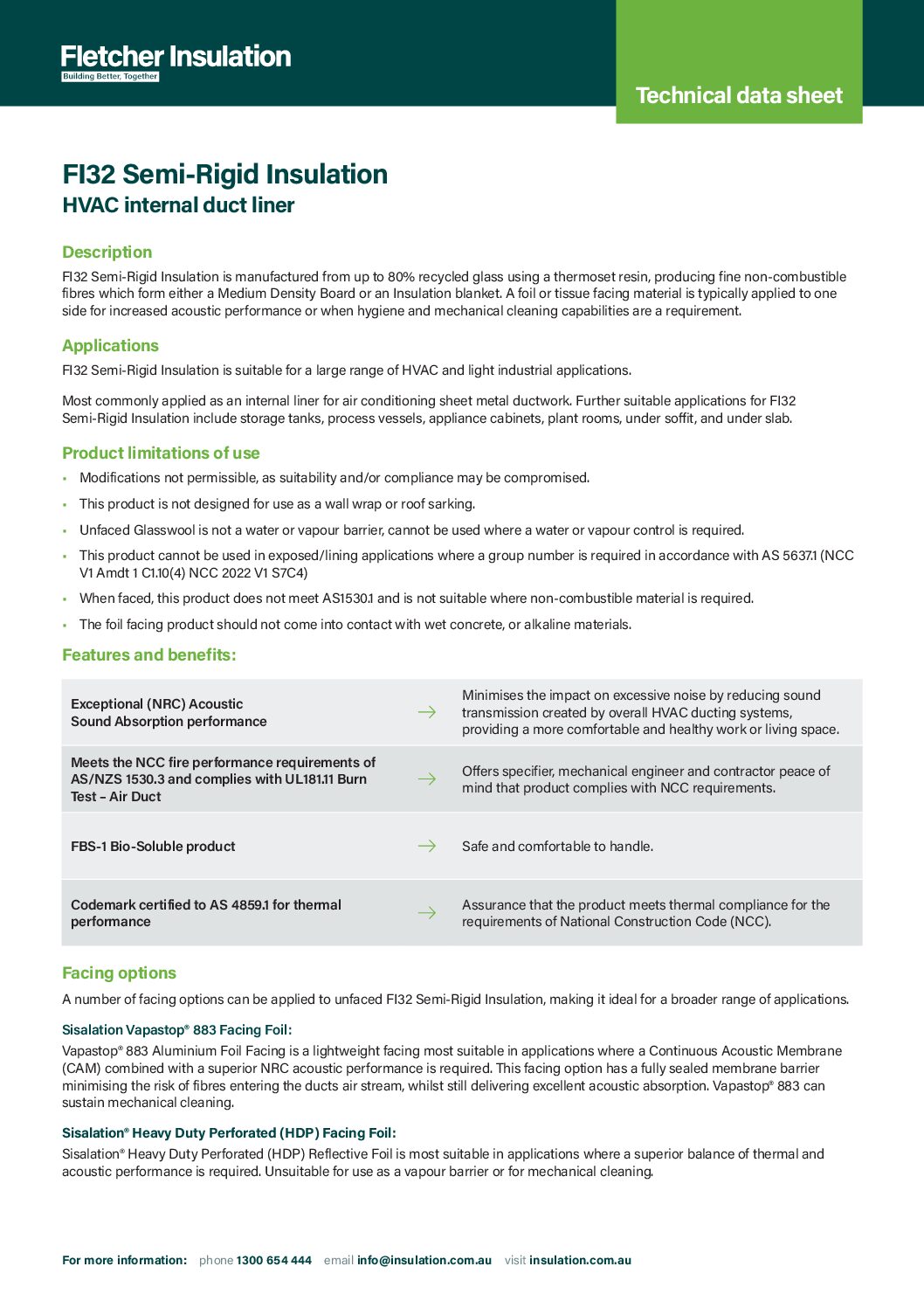 Technical Data Sheet – FI32 Semi-Rigid Insulation