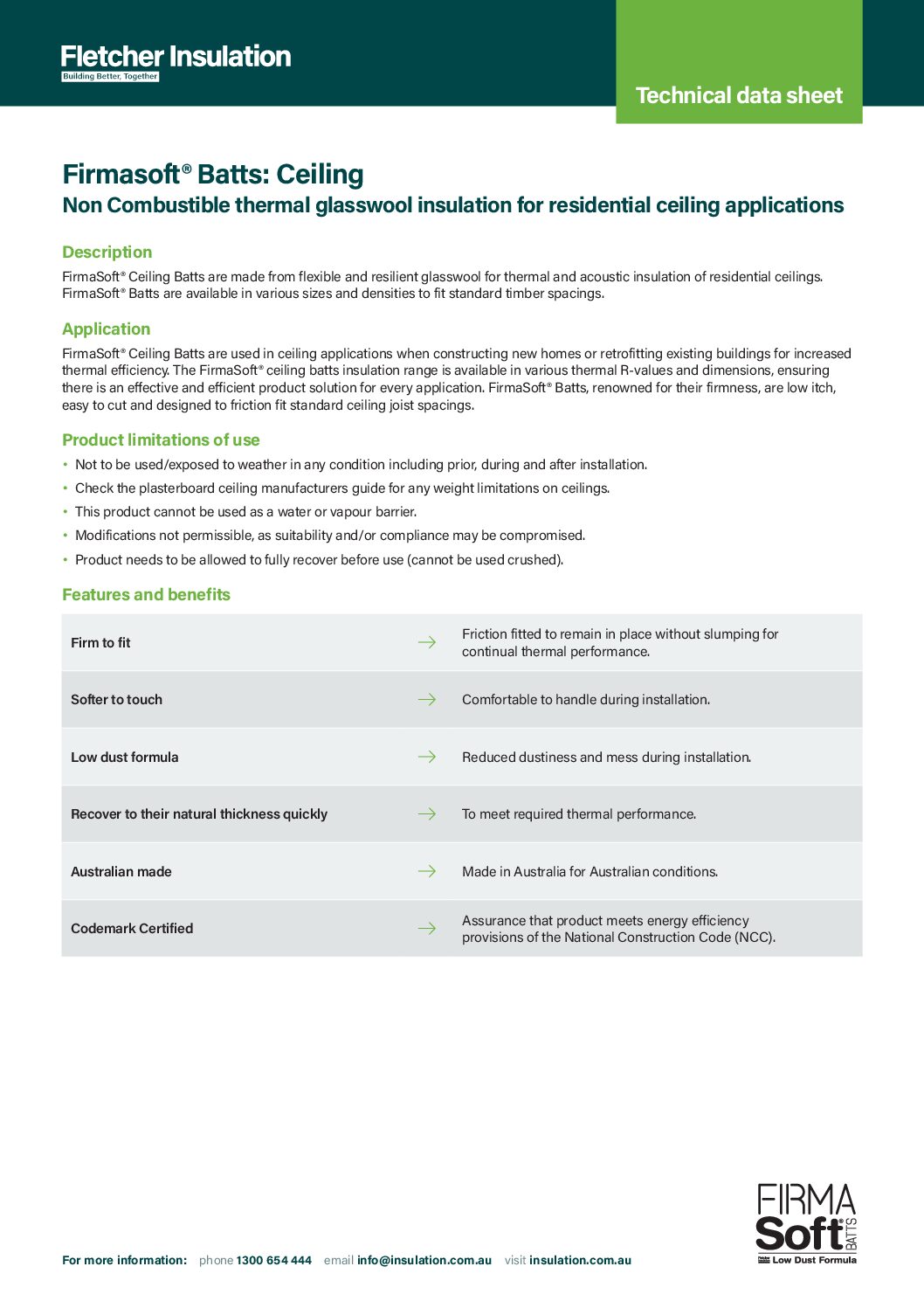 Technical Data Sheet – FirmaSoft® Ceiling Batts