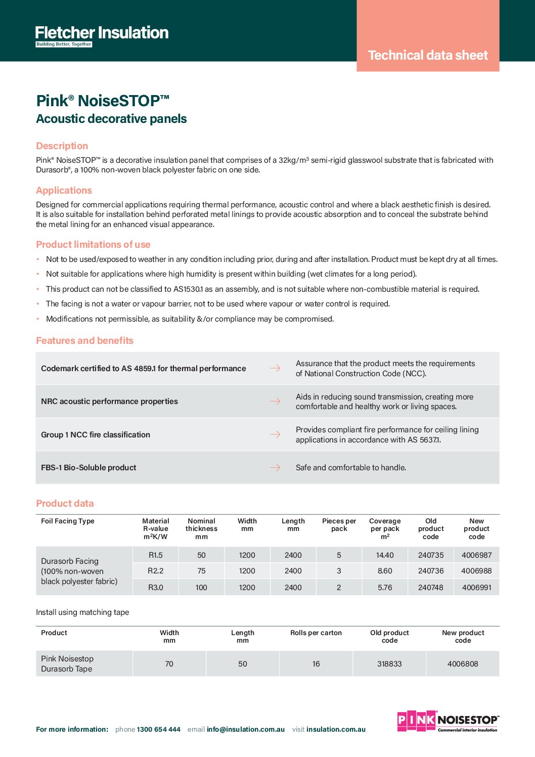 Technical Data Sheet – Pink® Noisestop™