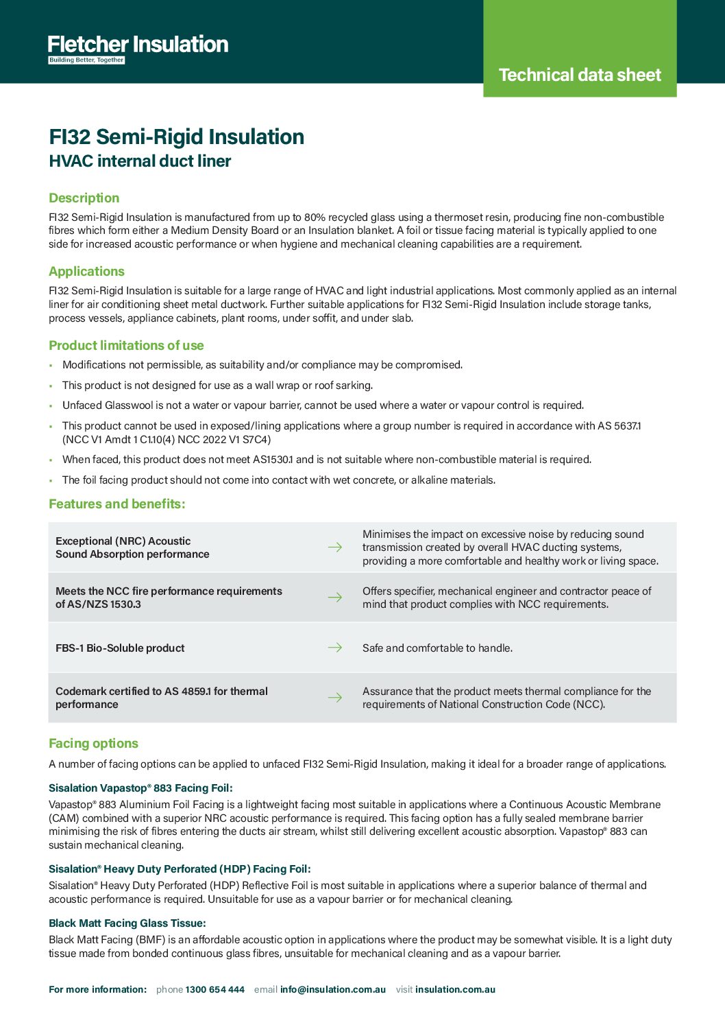 Technical Data Sheet – FI32 Semi-Rigid Insulation