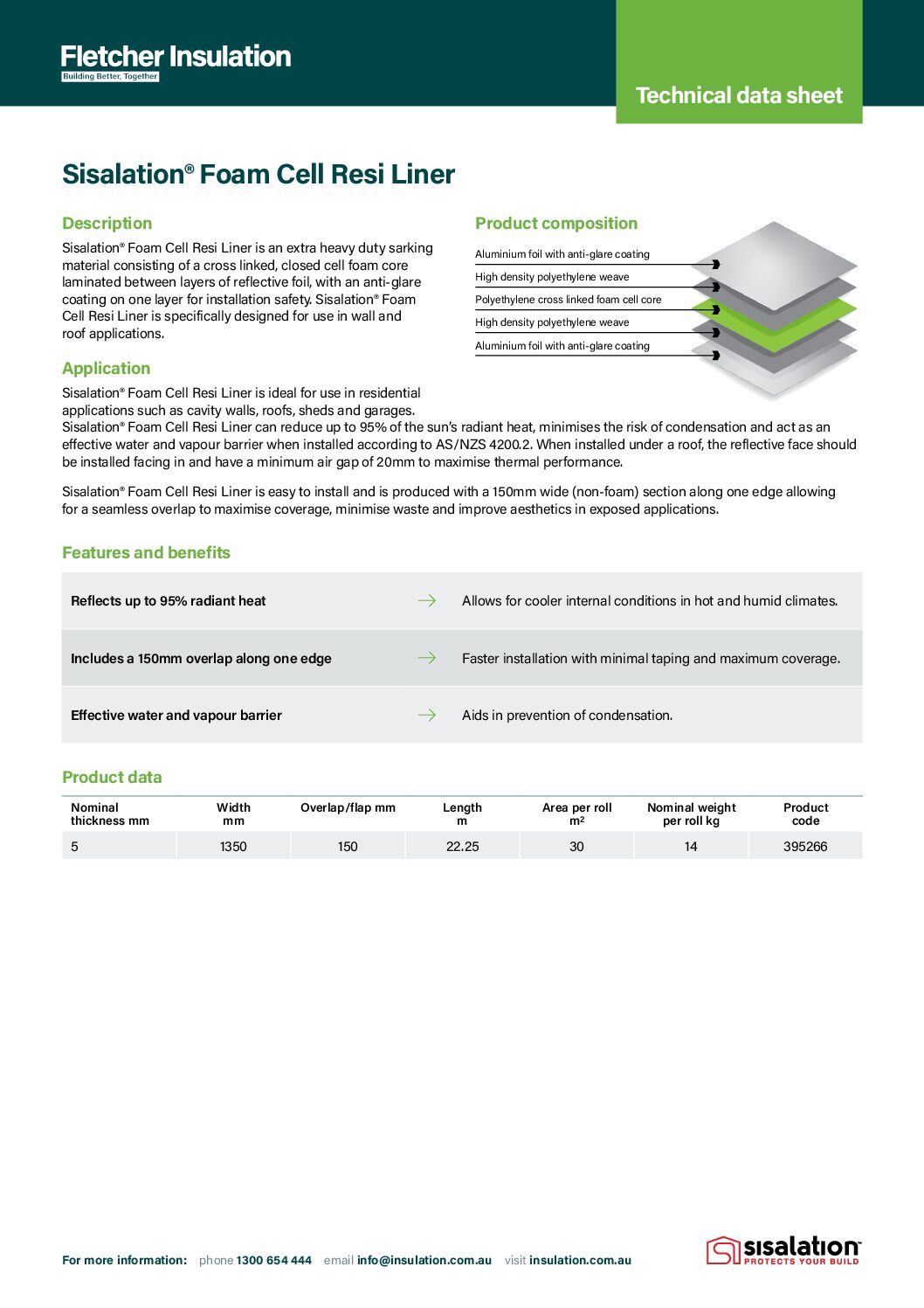 Sisalation® Foam Cell Resi Liner Technical Data Sheet
