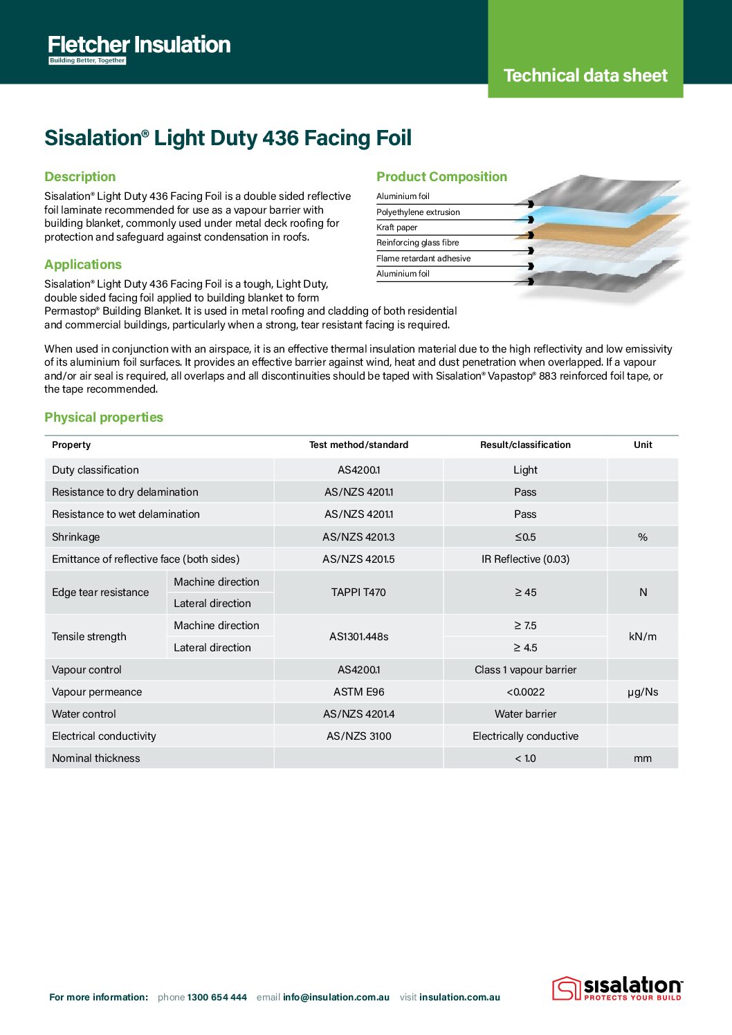 Sisalation® Light Duty 436 Facing Foil Technical Data Sheet