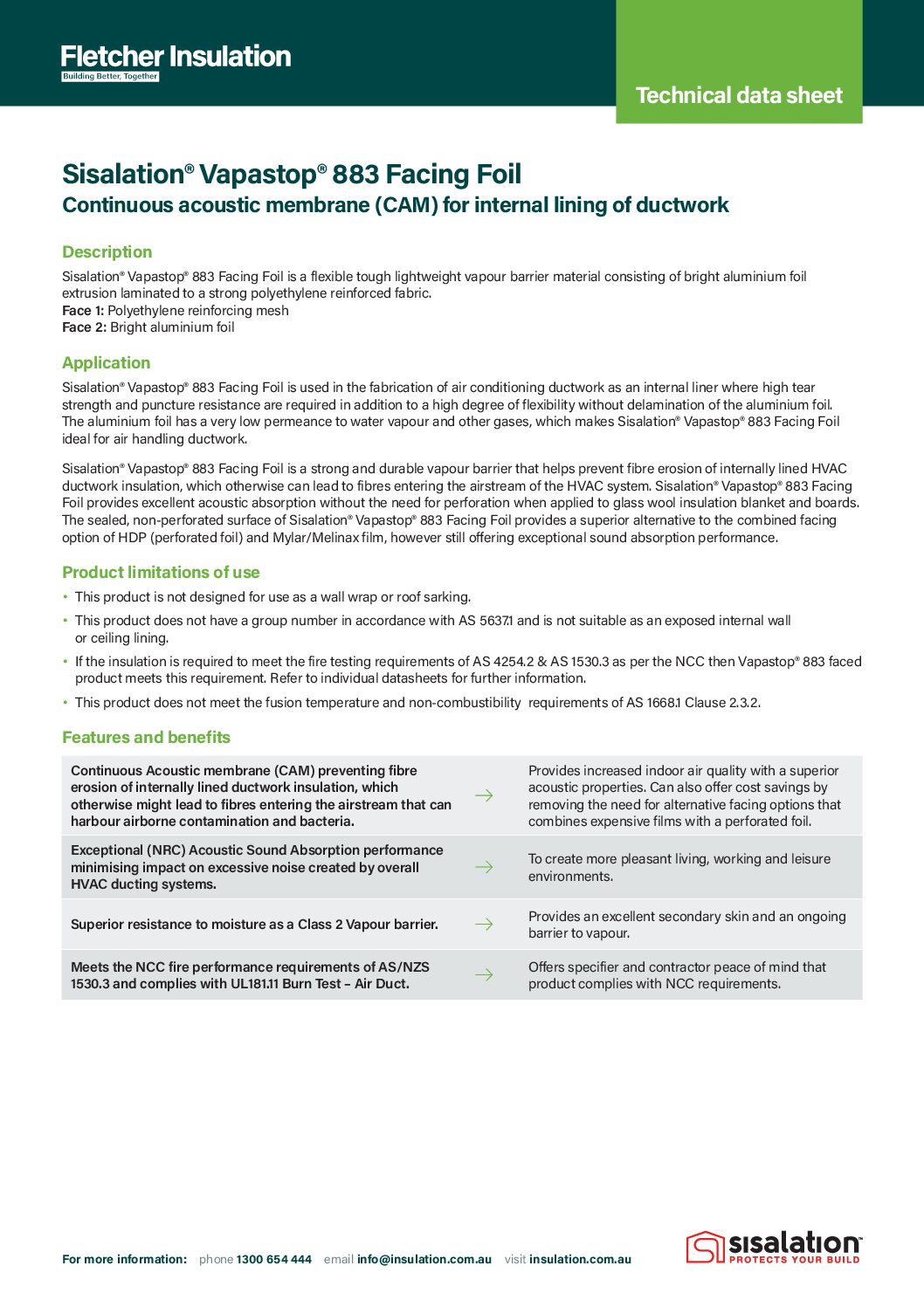 Technical Data Sheet – Sisalation® Vapastop 883 Facing Foil