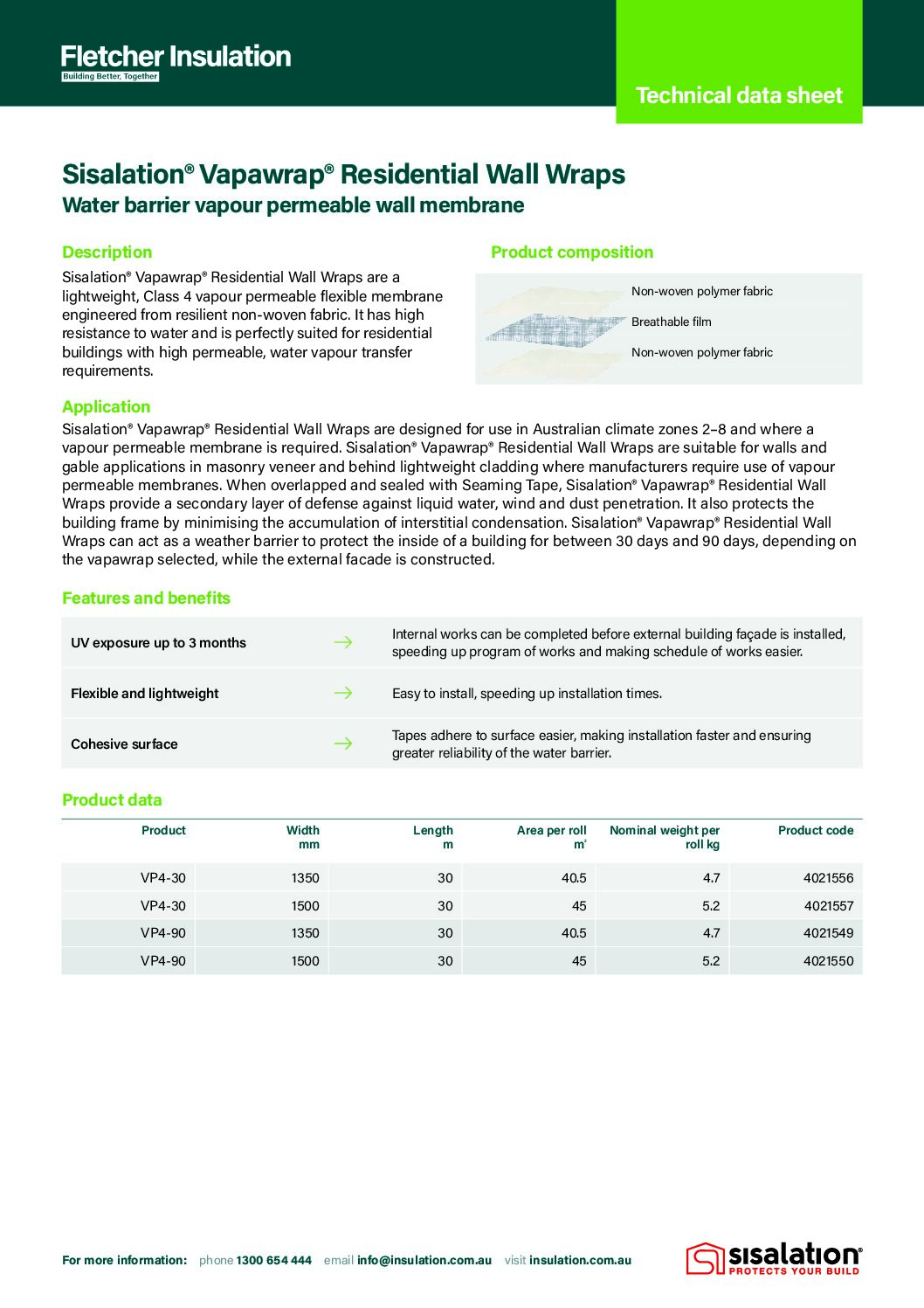 Technical Data Sheet – Sisalation® Vapawrap® Residential Wall Wrap
