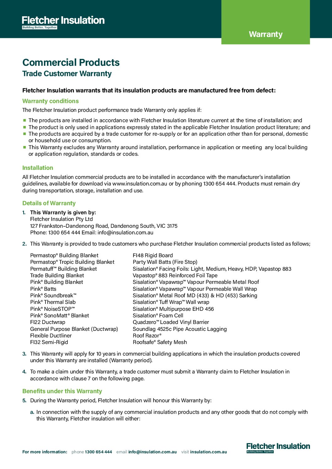 Commercial Products – Trade Customer Warranty