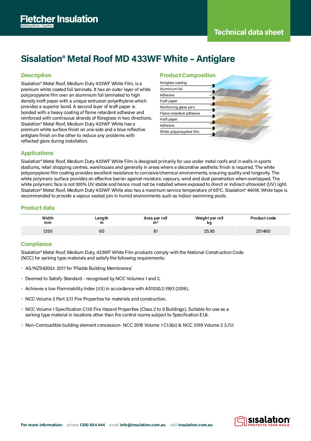 Sisalation® Metal Roof MD 433WF White-Antiglare – Technical Data Sheet