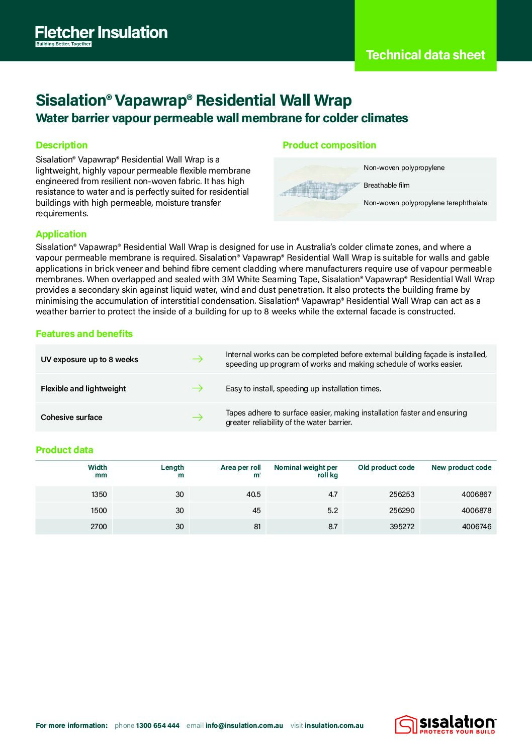 Technical Data Sheet – Sisalation® Vapawrap® Res Wall Wrap