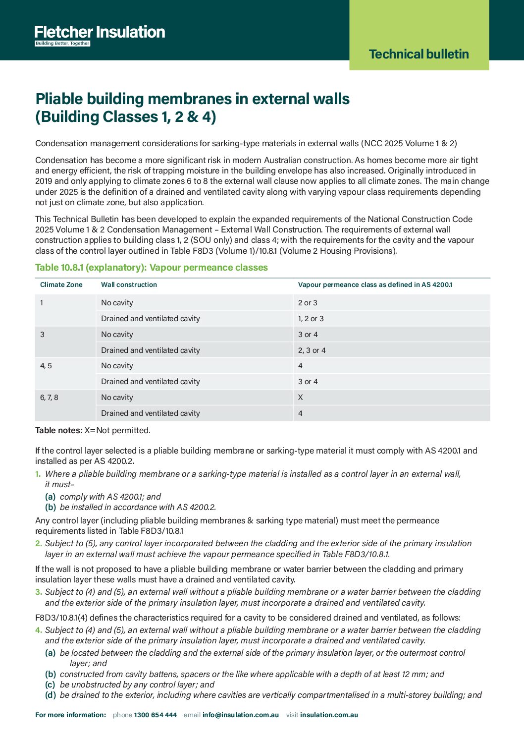 Technical Bulletin – Pliable building membranes in external walls (Building Classes 1, 2 & 4) 2025